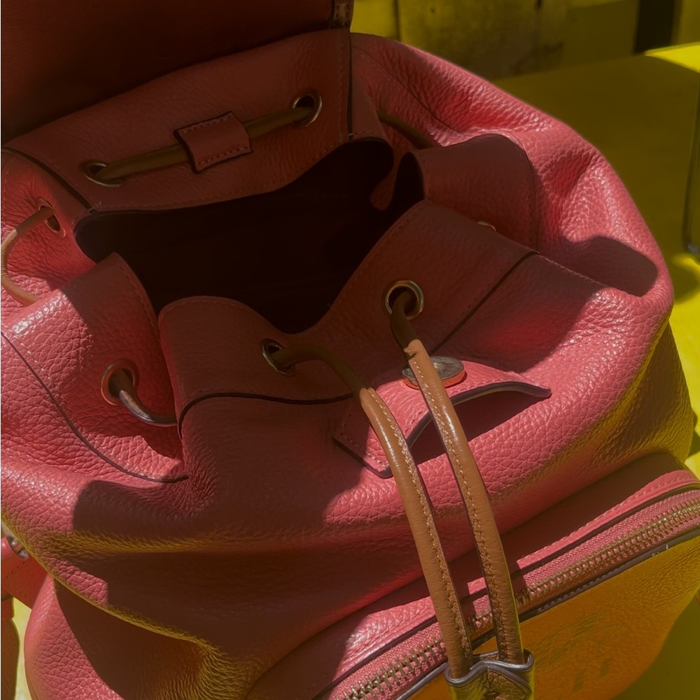 Vibrant Pink and Brown Casual Backpack with Metal Clasps